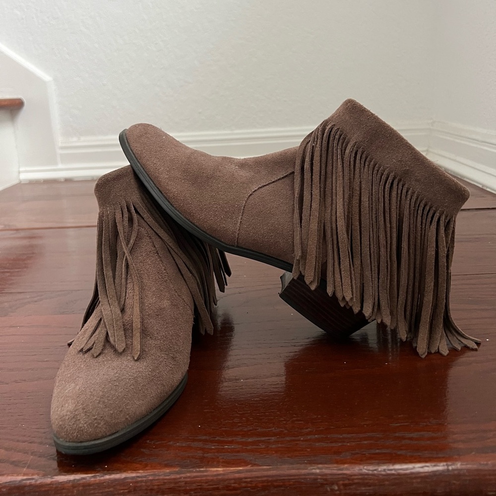 Steve Madden Suede Leather Fringe Patzee Ankle Boot | brown | 10M